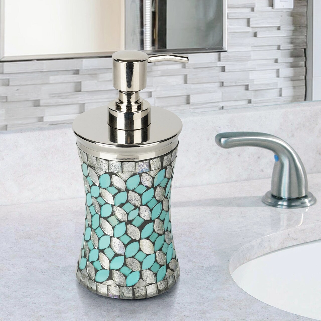 Liquid Soap Dispenser Pump Bottle | Bathroom & Kitchen | Holds Soap, Lotion & Sanitizer | Mosaic/Steel
